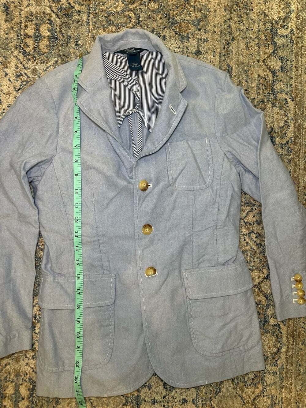 Polo By Ralph Lauren Blazer Size Boys S Blue Cotton Striped Lining - Picture 3 of 4